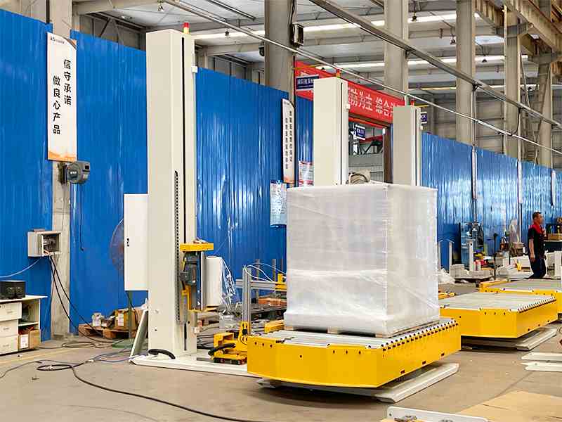 在线拉伸膜缠绕机，高速连线作业提升包装效率