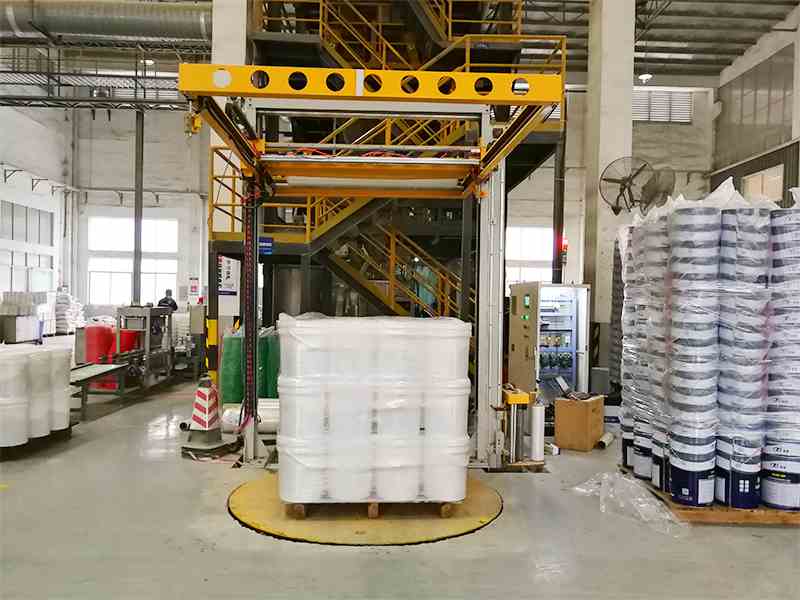 自动覆顶缠膜机，托盘顶部覆膜+侧面缠膜一体化包装结构