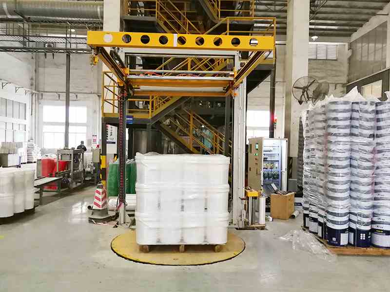 覆顶缠绕机四周加顶部一次性缠膜，实现五面缠膜