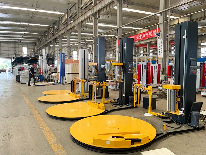 全自动缠绕膜包装机实现托盘出库的自动上断膜包装